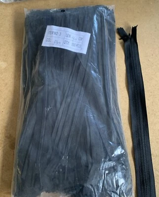 Black Invisible Zip concealed Zipper 9 inch size 3 Closed End Zips x 100 Bulk - Image 1 of 4