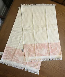 Juego de 2 toallas de cocina vintage con cañón rosa melocotón cesta de frutas con flecos nuevo de lote antiguo - Imagen 1 de 11