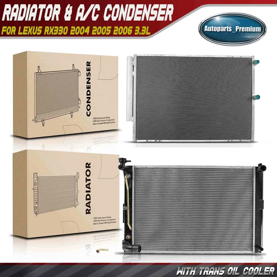 2x Kit de refrigeración de radiador y condensador de CA de aluminio para Lexus RX330 2004-2006 3,3 L Foto 1 de 4