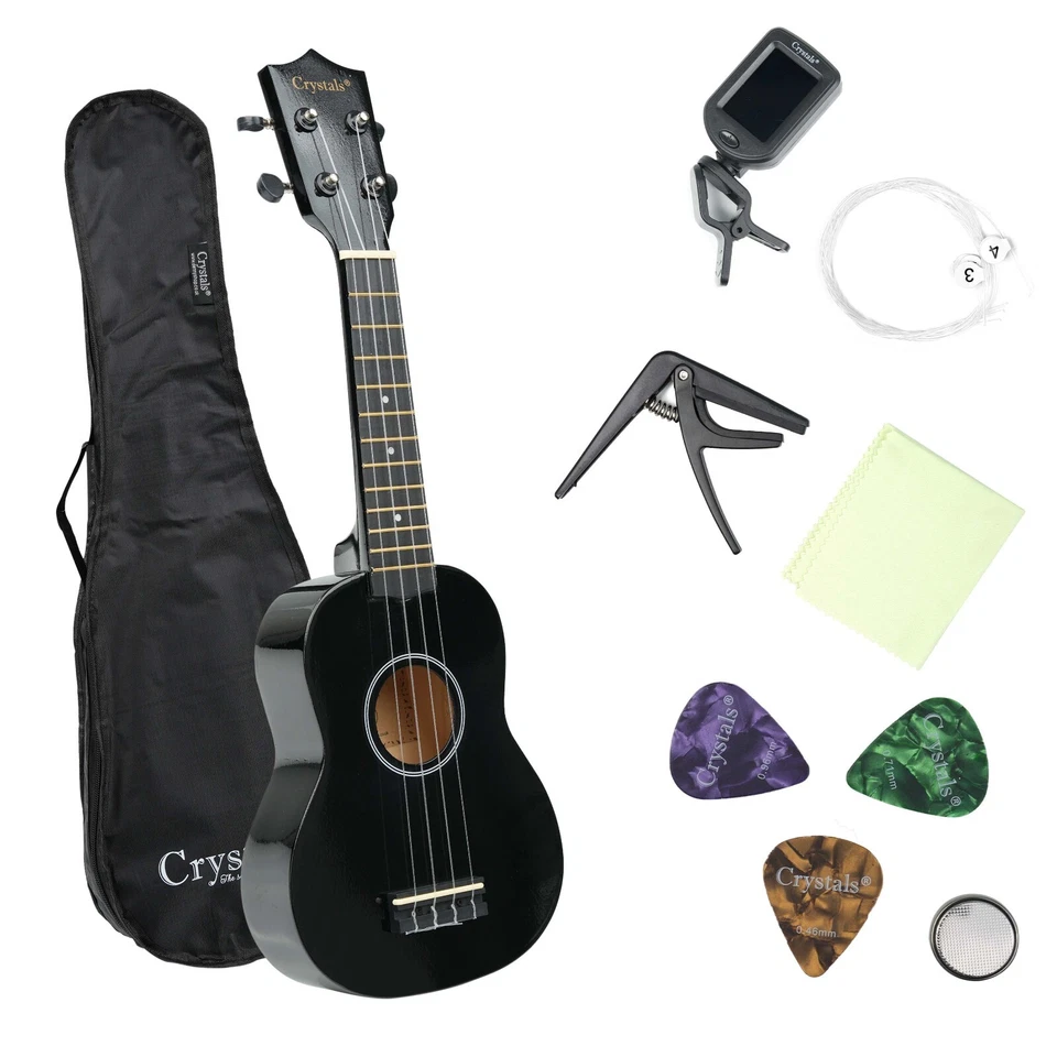 Ukelele soprano para principiantes de 21" con bolsa de concierto, selección de fieltro y cuerdas de repuesto - negro Foto 1 de 4
