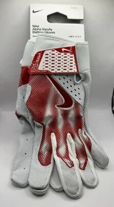 Hombres Talla L - Nike Alpha Varsity Guantes de Bateo de Béisbol Dri-Fit Blanco Rojo Nuevos - Imagen 1 de 1