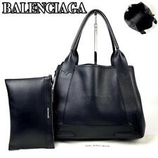 [Good Condition] Balenciaga Navy Cabas S Tote Bag Everyday Leather Black Women 