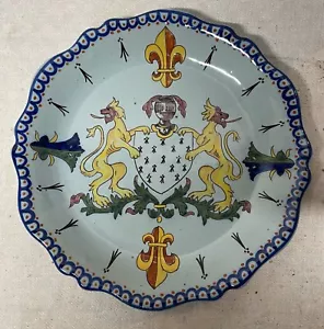 Très belle assiette ancienne avec Blazon aux 2 Lions ( Desvres ??) - Imagen 1 de 8