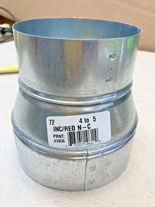 Air Duct Reducer Increaser 5" x 4", Round Duct Adapter Galvanized Steel - Picture 1 of 3