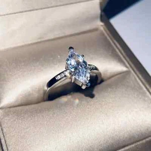 Anillos de plata de ley 925 brillantes ovalados circonitas anillo de boda para mujer talla 6-10 - Imagen 1 de 6