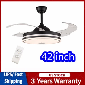 42" Retractable Ceiling Fan w/Light + Bluetooth Speaker Dimmable LED Chandelier - Picture 1 of 12