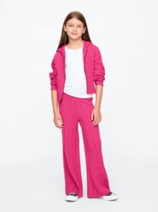 New Gap Kids Girls Pink Cable Knit Cardigan Sweater Pant Set 10 12 CashSoft Zip - Picture 1 of 8