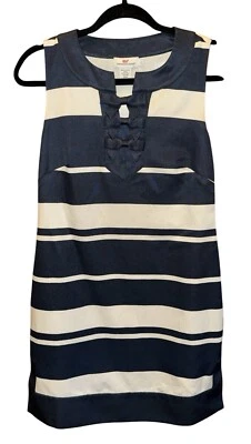 Vestido Vineyard Vines Azul Marino Marfil Algodón Seda Sin Mangas Elegante Lazos Talla 2 XS Foto 1 de 4