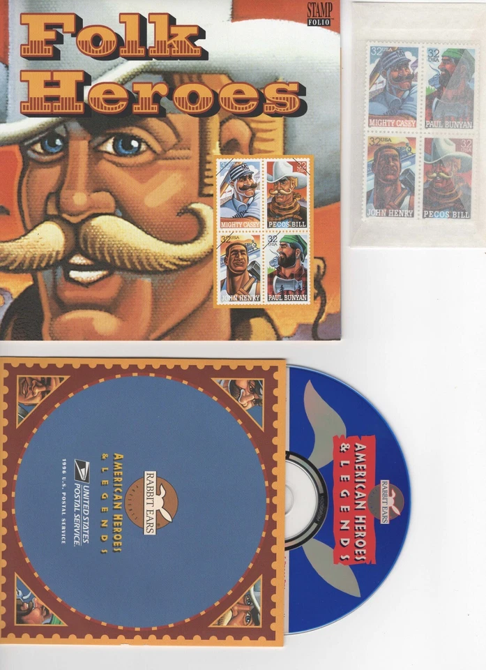 1996 Stamps # 3083-86 - 32c Folk Heroes Folio w/cd never used - Image 1 of 1