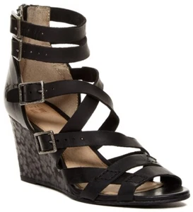 Frye Rain Women's Strappy Leather Wedge Heel Sandals in Black Size 7.5 - Picture 1 of 3