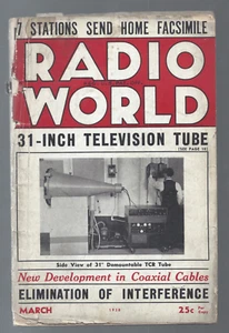 1938 MARCH Radio World magazine 31 inch Television Tube, *covers detached* - Picture 1 of 3
