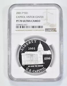 2001 P US Capitol Commemorative Proof Silver Dollar NGC PF70 UCAM - Picture 1 of 5