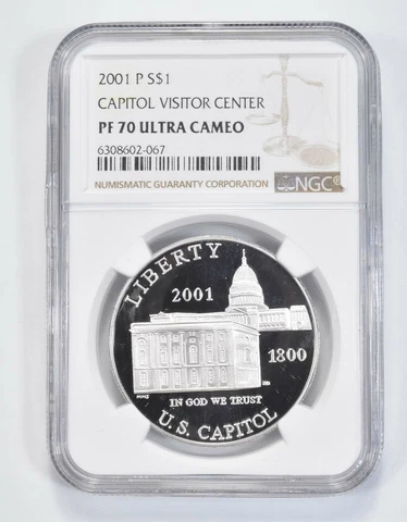 2001 P US Capitol Commemorative Proof Silver Dollar NGC PF70 UCAM Cover