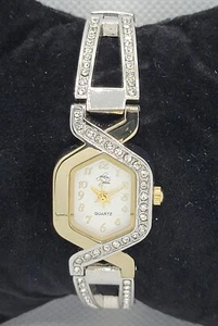 Ladies Glam & Glow Two Tone Crystal Studded Bezel Expansion Bracelet Watch K4 - Picture 1 of 8