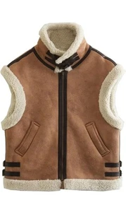 (M). Chaleco Sherpa de lana de oveja elegante sin mangas ropa exterior de invierno esquí de oveja - Imagen 1 de 8