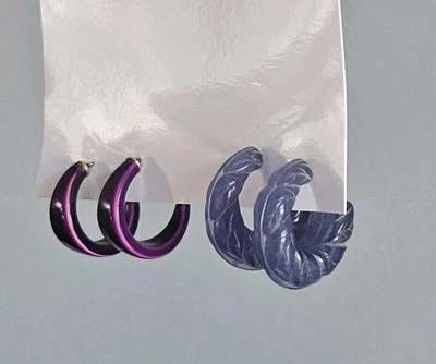 Vintage Purple Jewelry Set (2X)- Crystal Earrings + Retro Metallic Earrings - Image 1 of 4