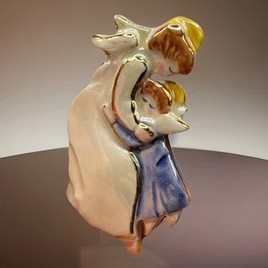 Vintage Mutter & Kind Engel Glanz Brosche Anstecknadel Handarbeit Keramik Porzellan Liebe - Bild 1 von 6