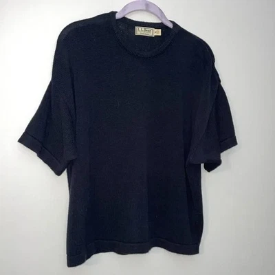 LL Bean Cotton Sweater Women XL Blue Pullover Boxy Crop 80's Crewneck Vtg - Image 1 of 4