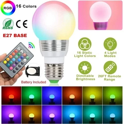 1/2/8 Pack 9W RGB LED Light Bulb E27 Color Changing Dimmable Lamp Remote Control - Image 1 of 4