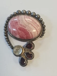 VINTAGE PIN/PENDANT STERLING SILVER WITH PINK AND RED STONES - Picture 1 of 3