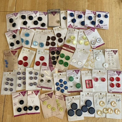 Vintage Lot of Le Chic Buttons on 44 Original Cards PARTIAL Assorted Color Shape - Image 1 of 4