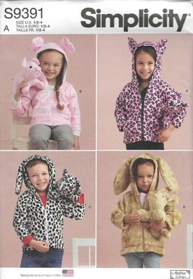 Chaquetas con capucha Simplicity S9391 patrón de costura para niños pequeños animales de felpa - 1/2-4 Foto 1 de 2