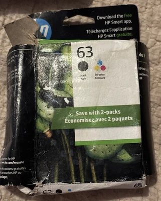 Cartuchos de tinta HP 63 negros y tricolores - Caja dañada - 05/2027 Foto 1 de 2