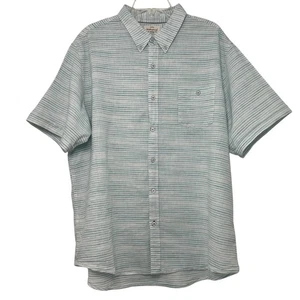 Weatherproof Vintage XXL Button Up Shirt Short Sleeve Linen Woven Aqua Stripes - Picture 1 of 9