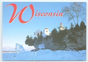 Cartolina Sherwood Point Light Station Lago Michigan Idlewild Wisconsin inverno - Foto 1 di 3