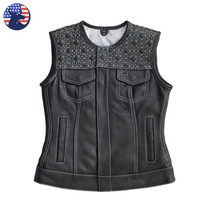 Angelite Womens Biker Leather Vest Black Western Motorcycle Limited Edition Top - Picture 1 of 8