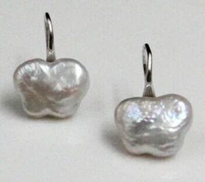 11x13 mm Sea White Butterfly Baroque Pearl Earrings 18ct Rolled White Gold hook - Picture 1 of 5