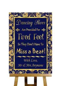 Blau und Gold Flip Flops Sandalen für müde Füße personalisiert Hochzeitsschild - Bild 1 von 8