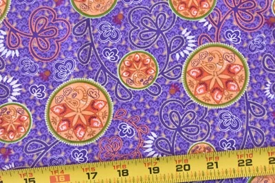 Por 1/2 Yd, Naranja y Púrpura Abstracto-Floral Edredón Algodón, Troy, "Katmandú", P8507 Foto 1 de 4