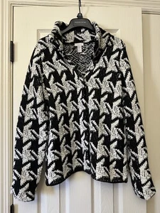 Chicos Wool Blend Sweater Size 0 Knit Black White Long Sleeve Snap Button Up - Picture 1 of 24