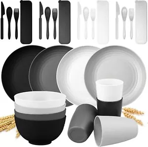 Wheat Straw Dinnerware Set 24-Piece - Cups, Plates and Bowls Sets for 4 Reusable - Picture 1 of 7