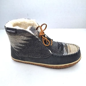 Minnetonka Women' Torrey Moccasin Boots Gray Plaid Combo size 9M 40144 - Picture 1 of 12