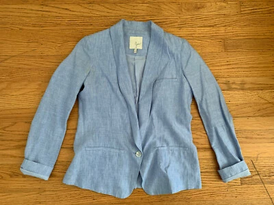 $278 Joie Womens sz 2 ice blue 1 button 100% Linen blazer jacket dirty - Image 1 of 4