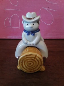 Vintage Japan Cowboy Sitting on Log Salt and Pepper Set - Picture 1 of 5