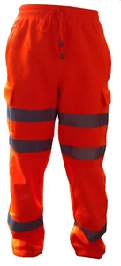 Men Hi Vis Thick Fleece Cargo Combat Jogging Bottom Trousers Workwear Size S-3XL - Picture 1 of 4