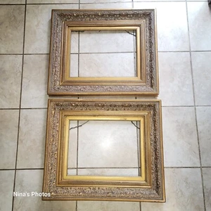 2 VTG Gold Gilt Baroque Wood Portrait Painting Wall Frame 21.5"x25" Fits 12"x16" - Picture 1 of 21