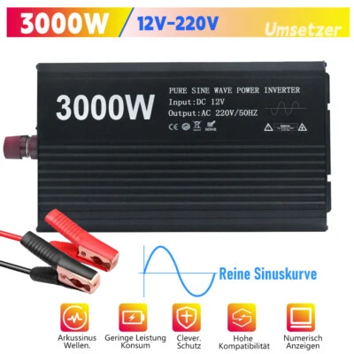 MARKENLOS 3000W Spannungswandler DC 12V auf AC 220V Wechselrichter Inverter USB Trip DE