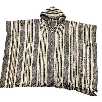 Wool Alpaca Blend Pullover Poncho SZ OS Striped Hooded Boho Unisex - Image 1 of 3