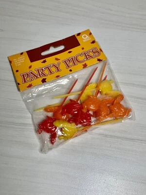 Vtg Amscan Plastic Party Picks TURKEYS THANKSGIVING Red Yellow Orange Sealed - Image 1 of 4
