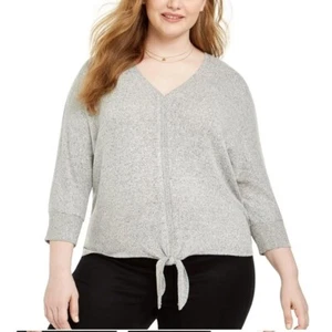 Style & Co Womens Plus 2X Grey White V Neck Tie Hem Sweater NWT DH46 - Picture 1 of 3