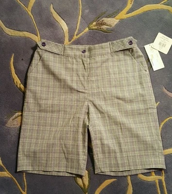 NEW EP Pro 4 Gray White Purple Glen Plaid Golf Walking Bermuda Shorts Flat Front - Image 1 of 4