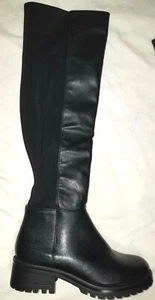 Call It Spring Black Vegan Stretchy Textile Tall Riding Boot Size 7.5 NEW - Picture 1 of 9
