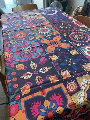 Beautiful Bold Bright Multi-colored Boho Hippie Rectangular Table Cloth 60x102 - Image 1 of 4