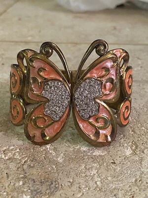 Brazalete Mariposa Firmado Bob Mackie Tono Dorado Rosa Esmalte Estrás #1053 Foto 1 de 4