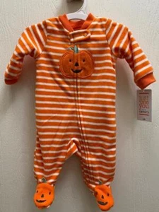 Halloween Pumpkin Pajamas Baby Boy Girl Fleece 3 Mo. Orange 1 pc w/Feet Zip NWT - Picture 1 of 4