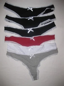 Shein kawaii 6pk lace trim ribbed w/bow thong panties M 3 black/3 other colors - Picture 1 of 9